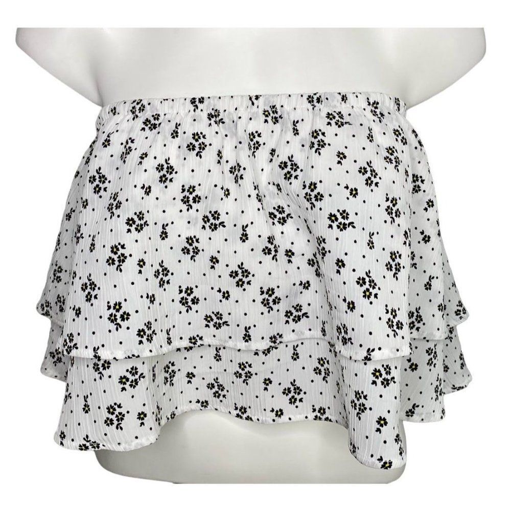 BCBGeneration Strapless Blouse Top Women's XXS Black White Yellow Floral Tiered‎